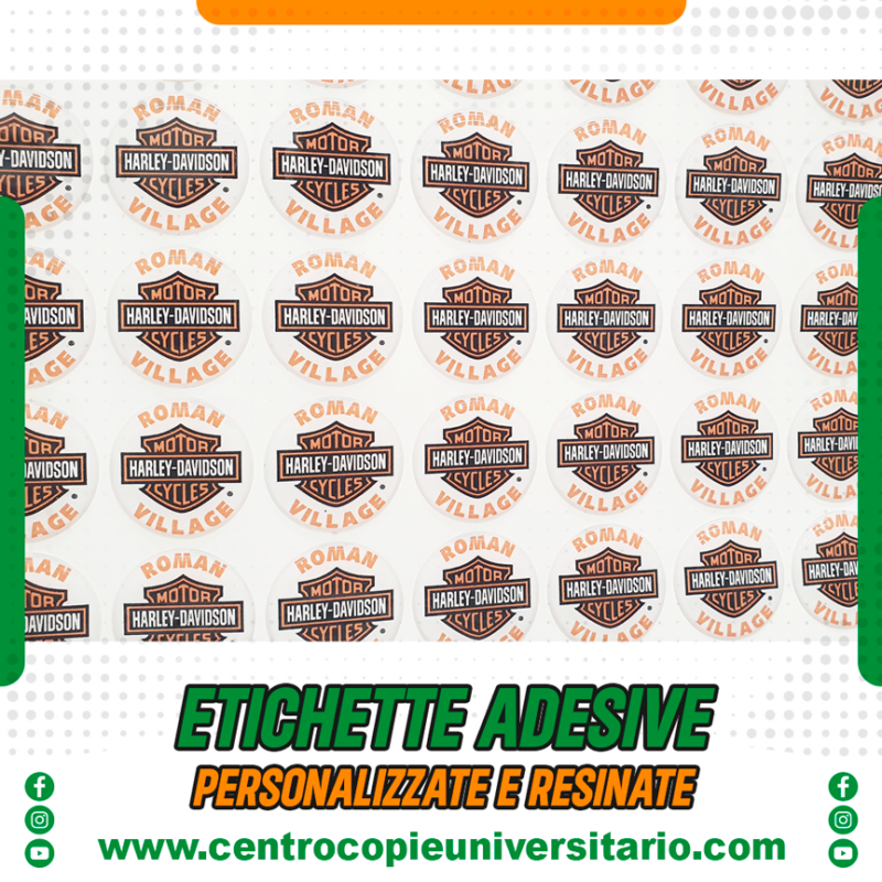 ETICHETTTE ADESIVE personalizzate e resinate per Harley-Davidson Roman Village. 
